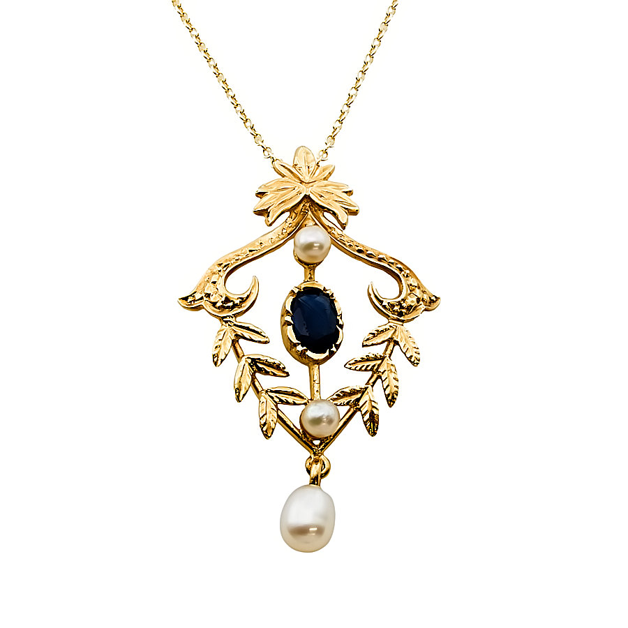 9ct gold Sapphire/Pearl Pendant with chain